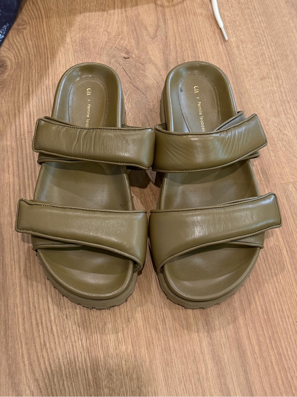 Gia Borghini x Pernille Teisbaek Olive Green Padded Slide Sandals
